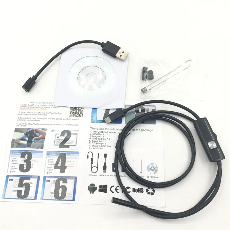 Endoscope Эндоскоп камера 2 в 1 USB Micro 7 мм 2 м эндоскоп Водонепроницаемый 6 светодиодный бороскоп Инспекционная камера для Android ПК компьютер - Цвет: Endoscope