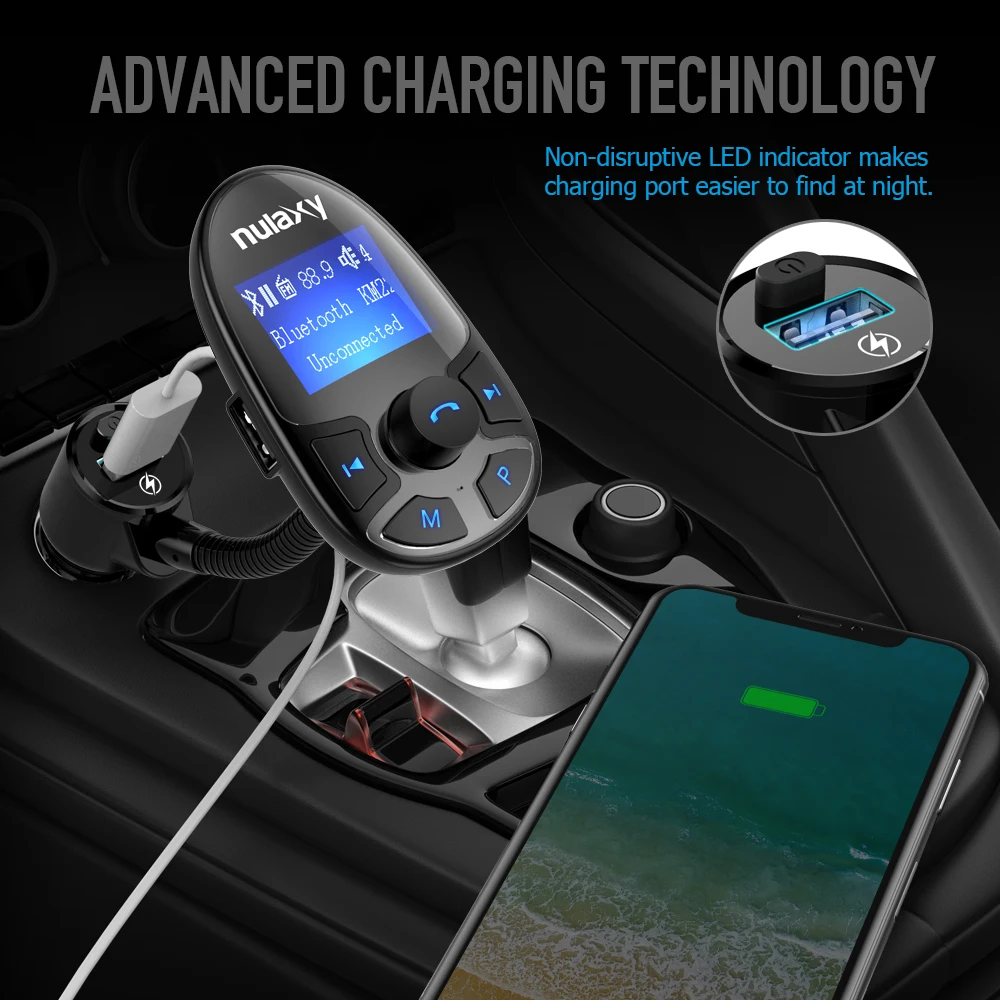 Nulaxy Bluetooth FM Transmitter Fast Charging Modulator Car MP3 Player Wireless InCar Radio Adapter Kit With Power On/Off | Автомобили и