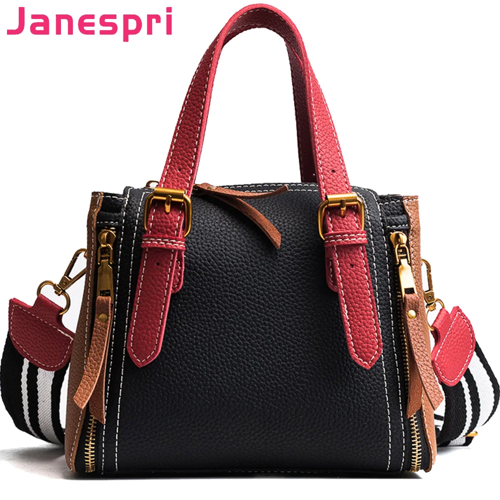 2018 JANESPRI Women Handbags Shoulder Crossbody Bag PU Leather Brand Panelled Casual Designer Top-Handle Tote Female Bolsas | Багаж и