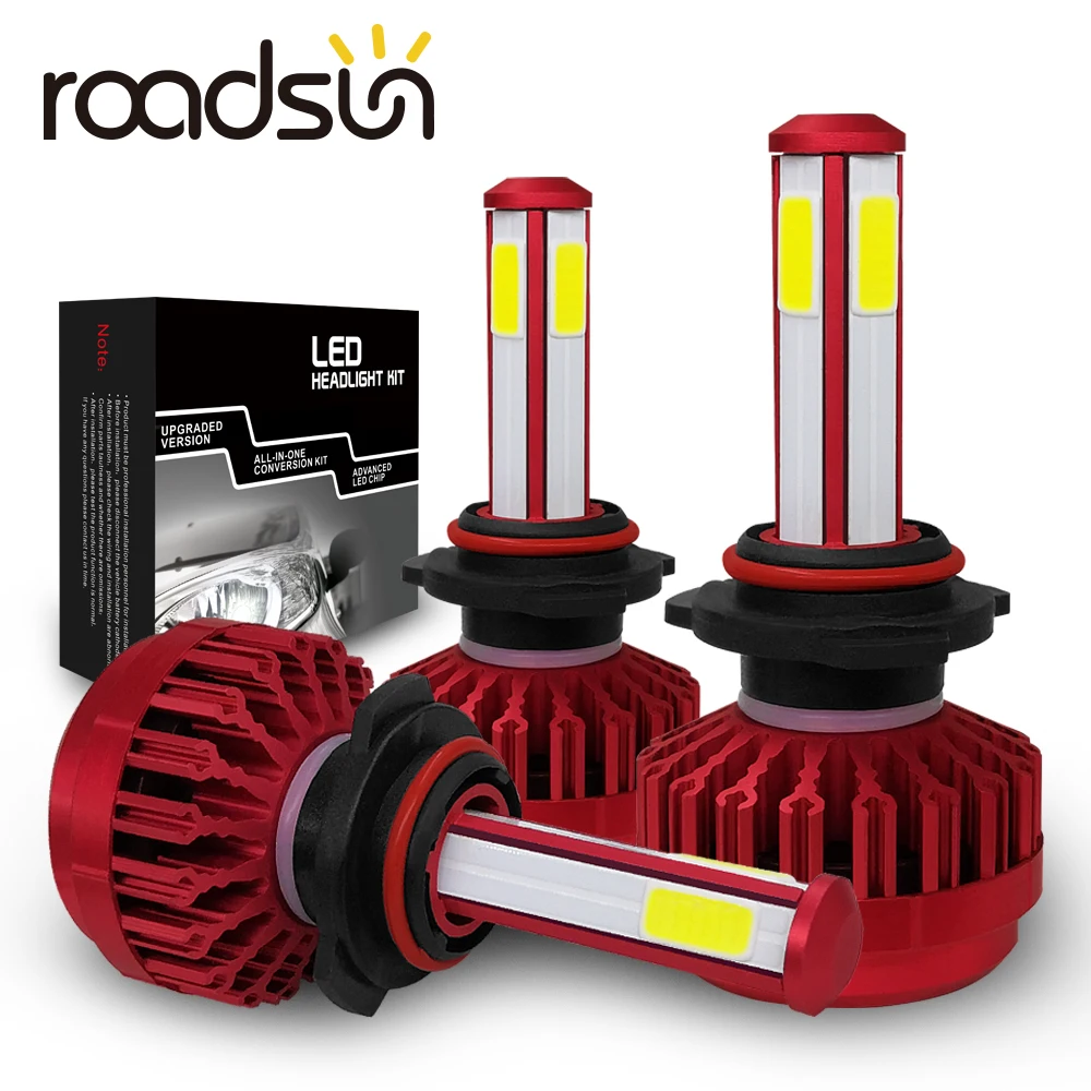 Roadsun 4 боковые светодиодные лампы для автомобильных фар H7 Led H11 H1 H4 9005 9006 55W 6000K