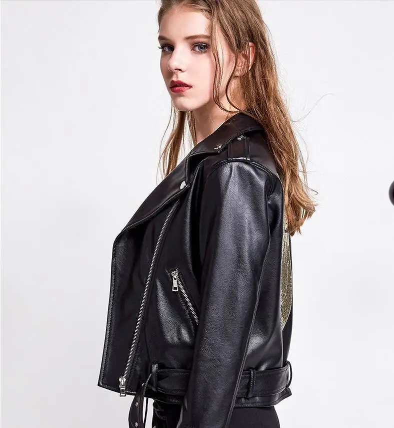 Модный бренд осень Для женщин Блестки + печатных Street style Короткие Куртка из