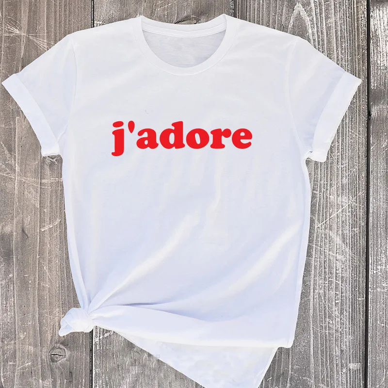 Новинка женская футболка Париж Харадзюку женские футболки Camisa Feminina French J'Adore для