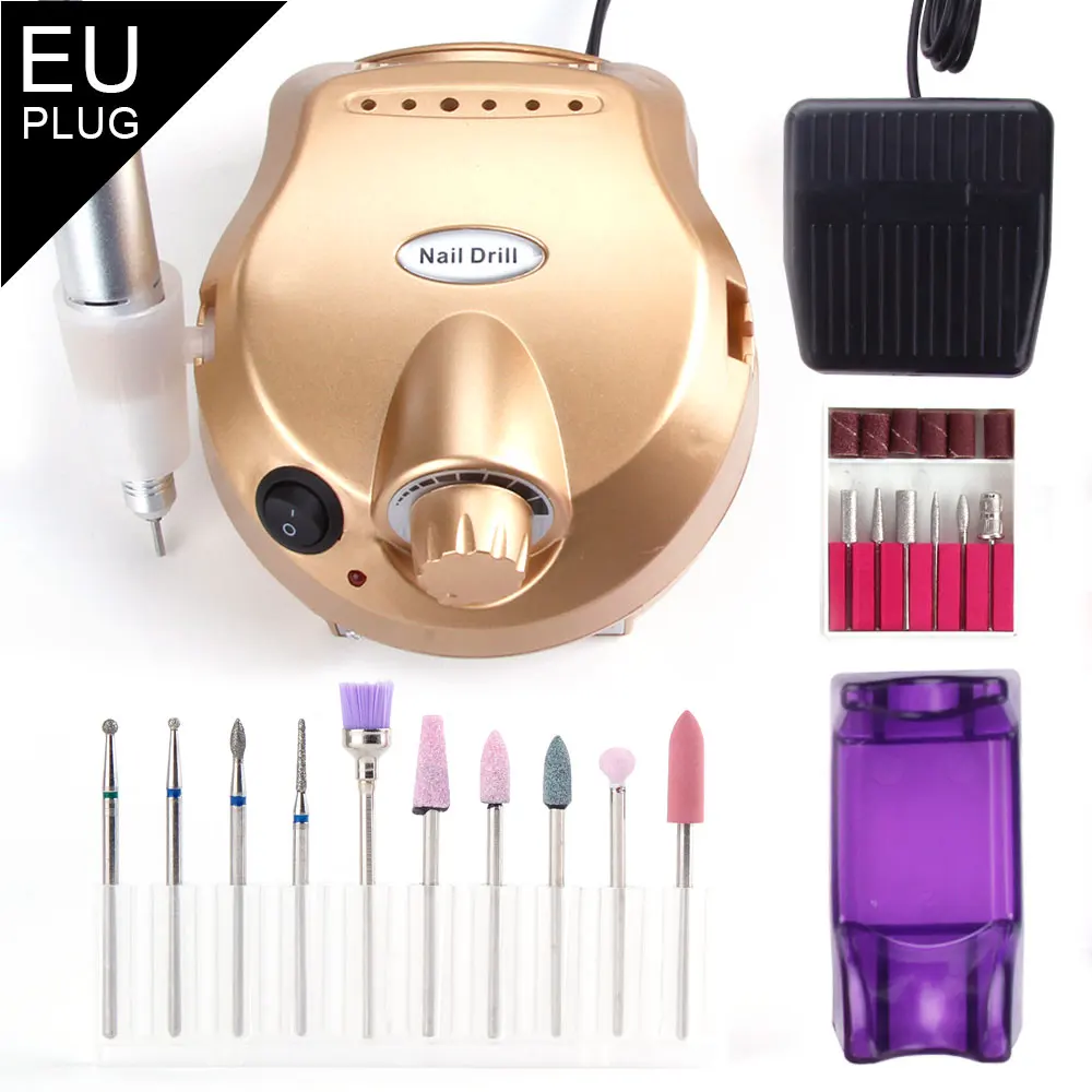 GD Set 2 EU Plug 35000 об/мин Электрическая дрель для ногтей аппарат для маникюра керамические боры педикюрные пилочки для ногтей сверло для полировки наборы инструментов - Цвет: GD Set 2 EU Plug