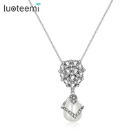 luoteemi exquisite imitation pearl pendant necklace stunning cz crystal korean fashion drop necklace for girl women wedding gift