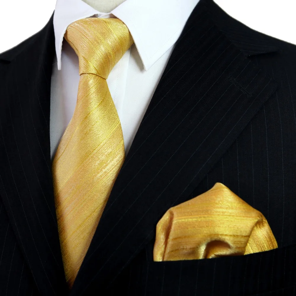 Оптовая продажа золотистые и желтые мужские галстуки в полоску Hanky 100% шелк