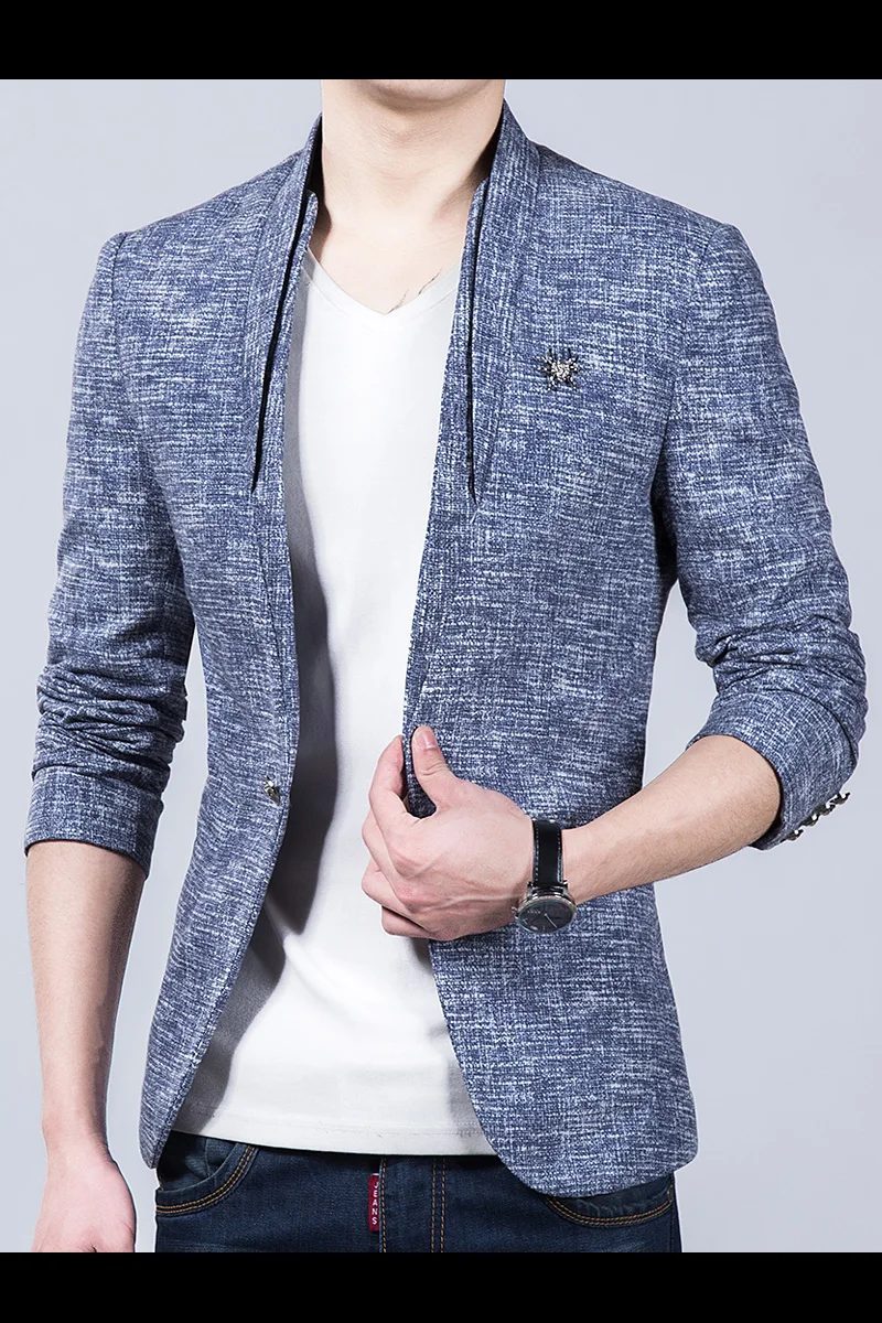 

2020 Spring Autumn One Button Long Sleeve Men Blazer Slim Fit Brand Clothing Mens Blazer Jacket without collar original Designs