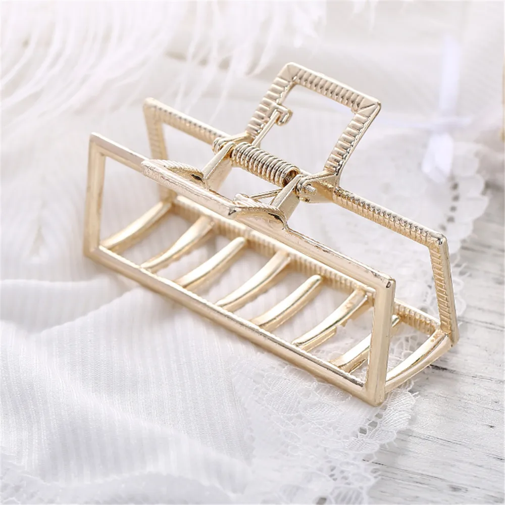 Women Geometric Hair Claw Solid Color Hair Crab Retro Square Shape Pearl Hair Clips Claws Hair Accessories Large Size Hairpin