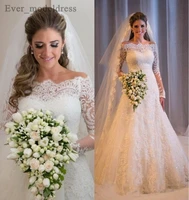 vestidos de noiva a line wedding dresses long sleeves lace appliques beaded sweep train plus size off shoulder bridal gowns 2021
