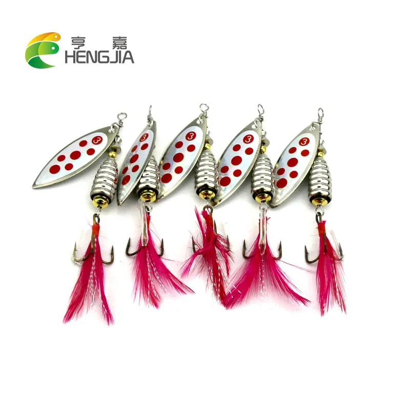 

HENGJIA 5PCS hard metal spinnerbaits trolling blade sequins spinner spoons sea sinking swimbaits pesca fishing tackles 8cm 13g