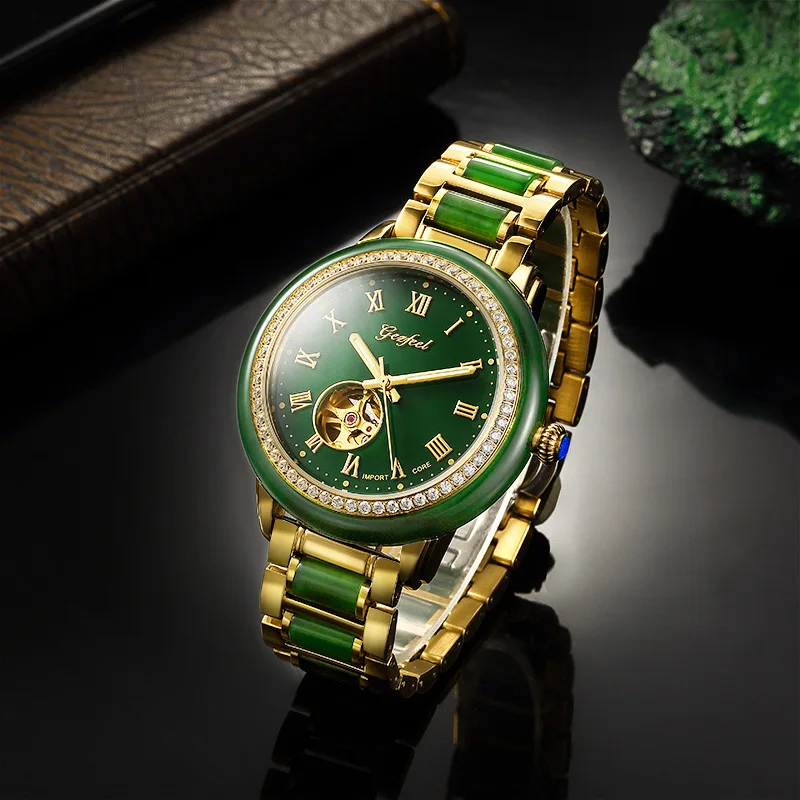NEW Couple Watches Woman Watches jade business Men's watches Jade mechanical hollow Top luxury personality creative Female Clock