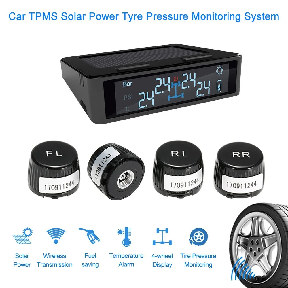 Автомобильный TPMS система контроля давления в шинах зарядка от солнечной энергии