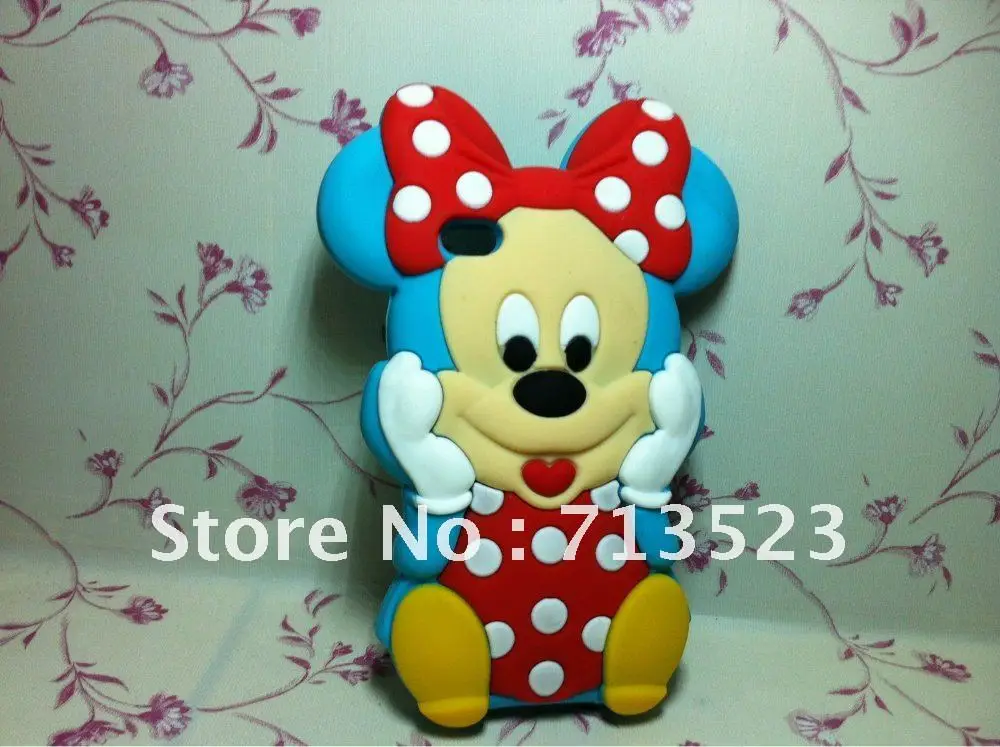 Wholesale 10 pcs/ lot Cute 3D Mickey Mouse Silicone Case for iPhone 4/4S with retail package Free shipping |