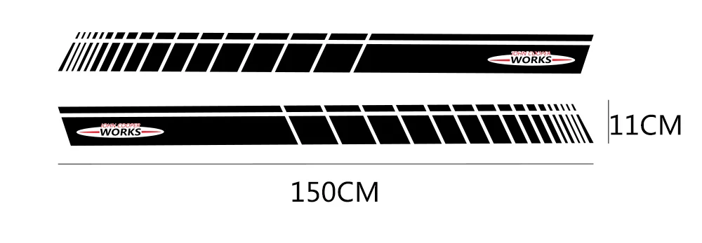 2pcs Car Door Side Skirt JCW Decal Stickers Racing Stripes Decoration For MINI John Cooper Works R56 R58 R59 F57 F56 Hatchback