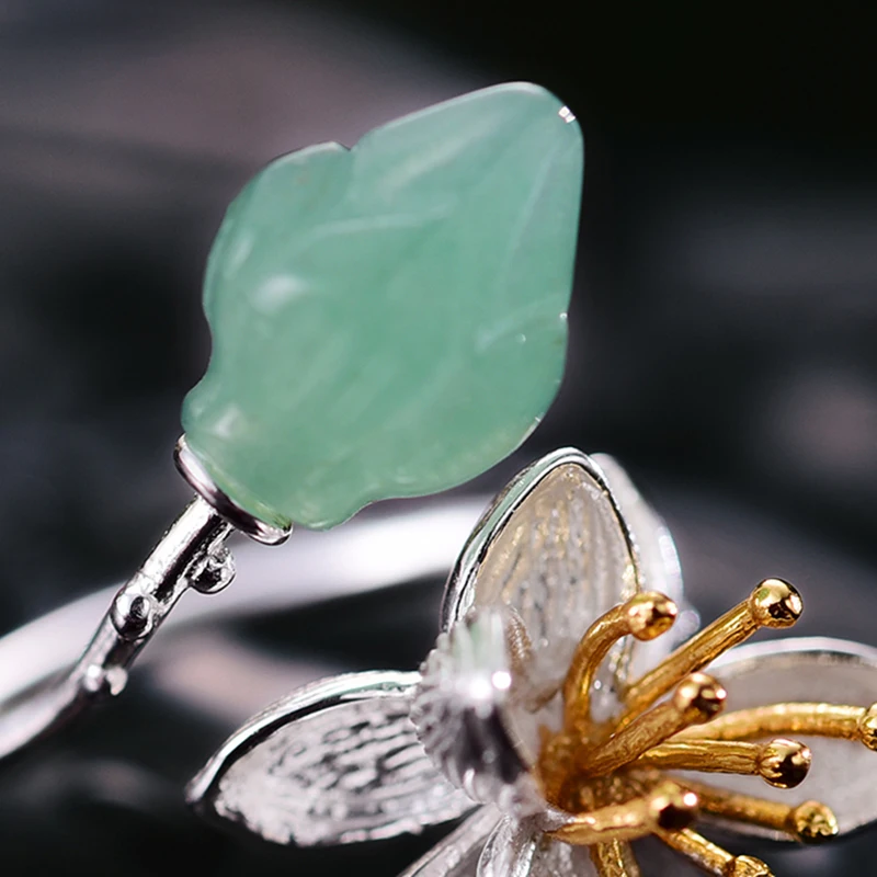 Lotus весело Настоящее серебро 925 пробы кольцо натуральный халцедон ручной работы дизайнер ювелирных украшений шелест лотоса цветок для Для женщин