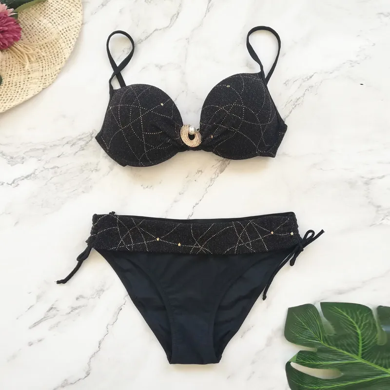 

Женский бикини с вырезами, однотонный пикантный купальный костюм черного цвета, бразильские пляжные бикини 2019