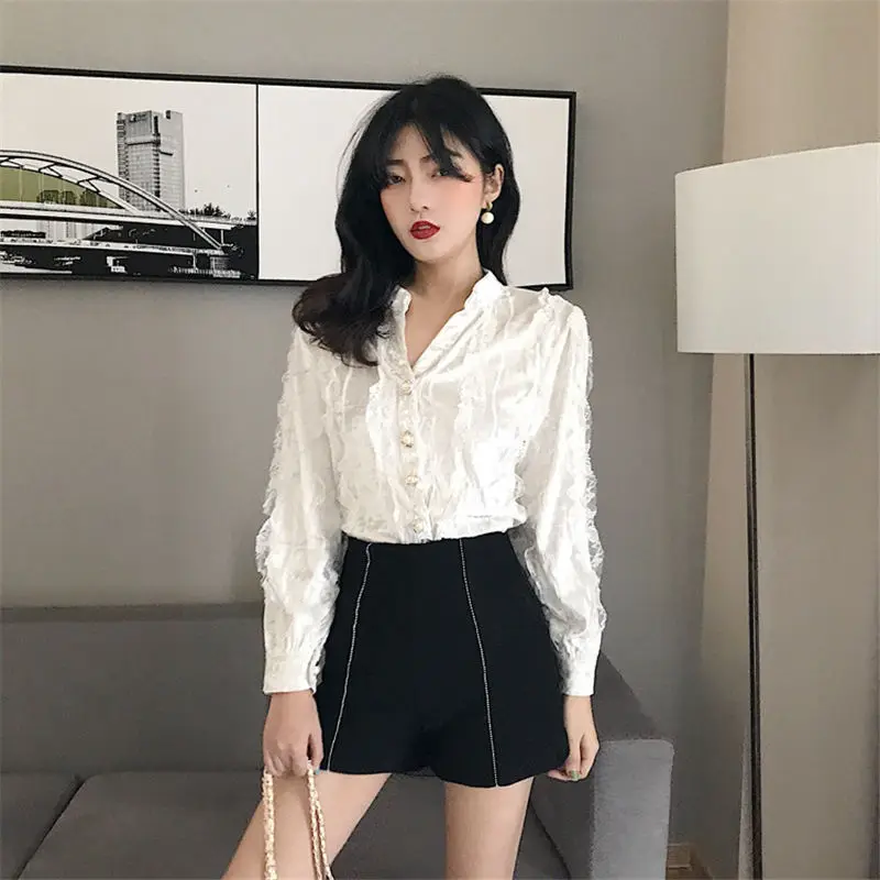 Hzirip 2019 Retro Fashion Spring Autumn Loose Casual Blouse Female Tops Sweet Vintage Pearls High Quality Sexy Single Breasted | Женская