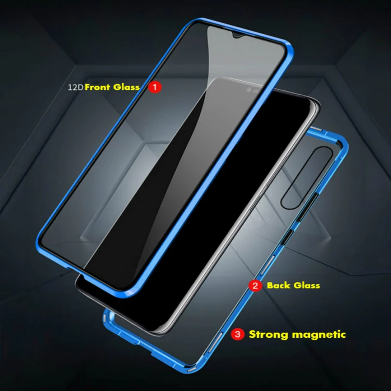 Металлический магнитный чехол для Vivo Oppo Realme X A9 F11 X23 X27 IQOO Reno двусторонний чехол из закаленного стекла на магните для сотового телефона s