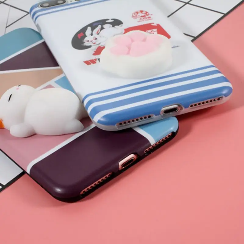 Dulcii For iPhone 7 Plus 5.5 3D Squishy Silicone Cartoon TPU Mobile Cover - Lazy Cat / Geometric Figure |