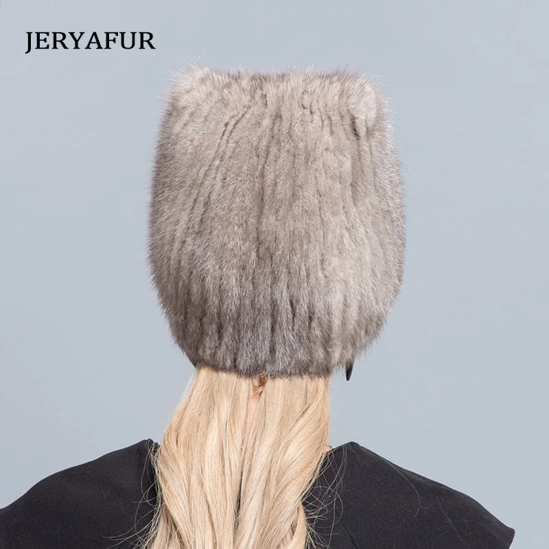 Женская зимняя шапка JERYAFUR лыжная из норкового меха пуловер со стразами меховая с