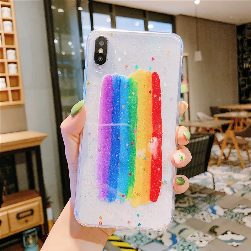 FLYKYLIN Радужный блестящий чехол со звездой для iphone 6 S 7 8 Plus XR X XS Max задняя крышка