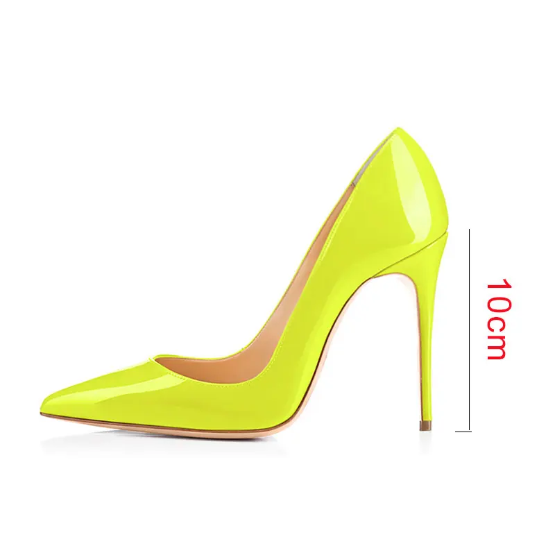 10CM FlouscentYellow ElisabetTang/белые туфли; женские красные туфли на высоком каблуке; черные туфли-лодочки; Серебристые лакированные свадебные туфли-лодочки на шпильке; пикантная женская обувь - Цвет: 10CM FlouscentYellow