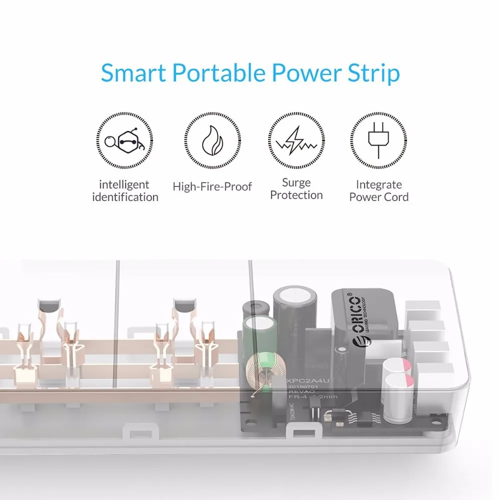 ORICO силовая полоса Защита от перенапряжения 2AC штепсельная вилка США электронная