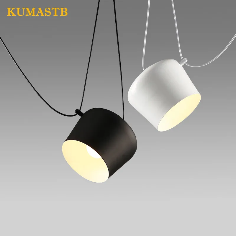 Aluminium Hanging Drum Pendant Lamp Modern Simple Bedroom Droplight Restaurant Bar Coffee Shop Light Fixture Black White