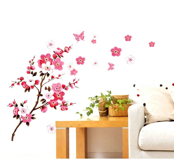 Съемная Настенная Наклейка с цветами персика бабочкой художественная наклейка