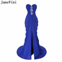 janevini royal blue dresses for bridesmaids 2019 beaded chiffon bridesmaid gown split long women wedding party dress formal wear