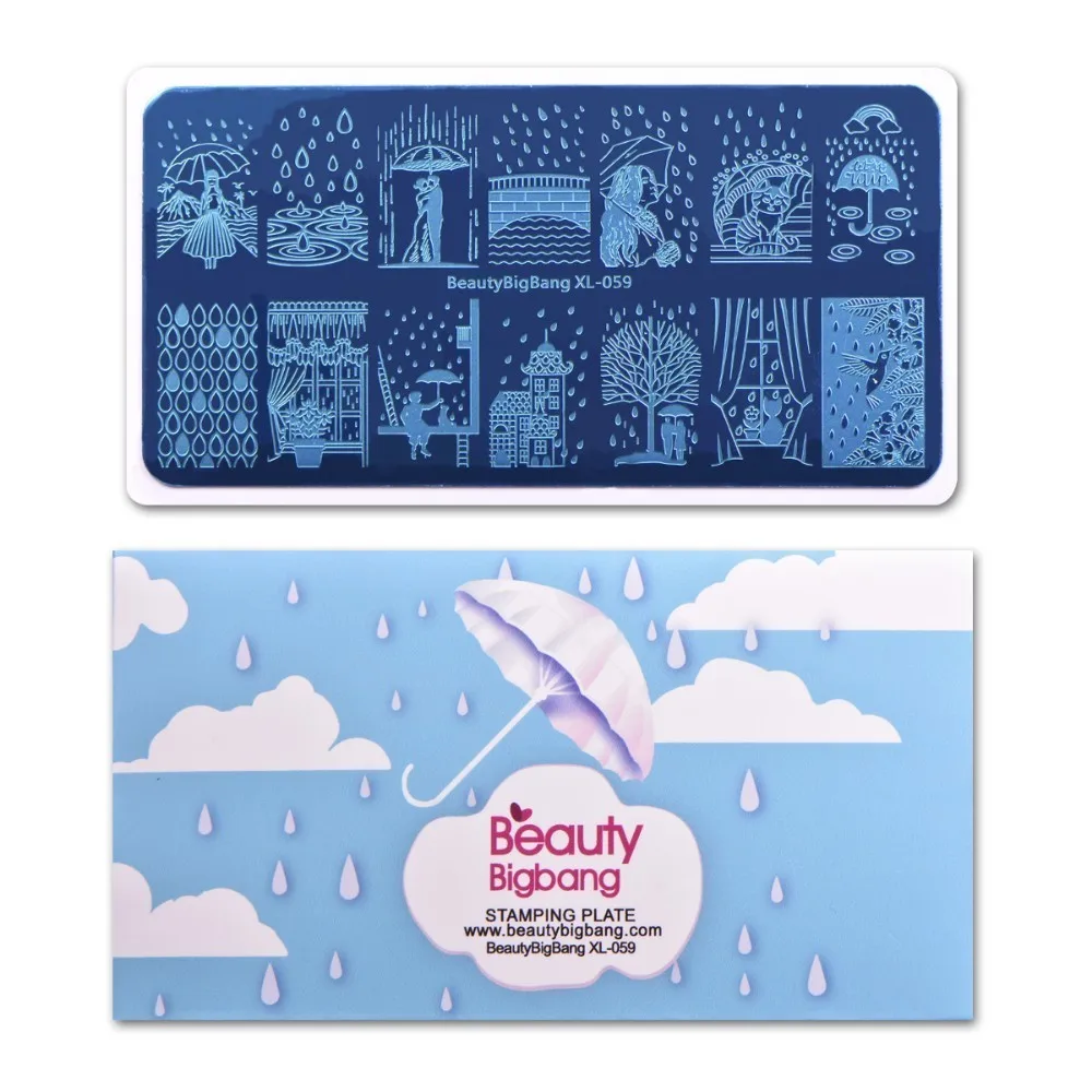 Трафарет BeautyBigBang для стемпинга ногтей романтический дождь птица красота
