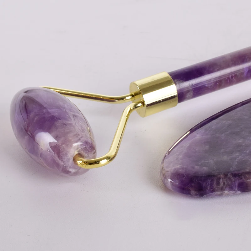 Аметистовый ролик для лица Gua Sha набор инструментов для массажа шеи лица Натуральный Камень нефритовый ролик для похудения против морщин целлюлит красота