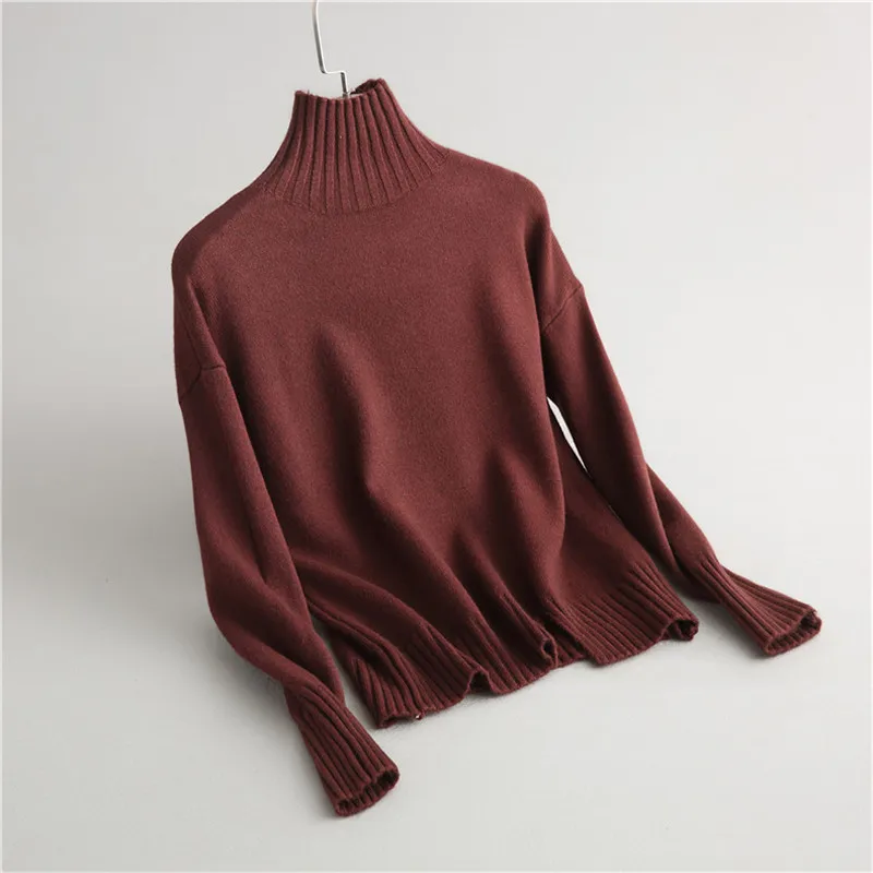 autumn winter wool blends sweater female pullover turtleneck women solid color offic lady Loose knitted P2038 | Женская одежда