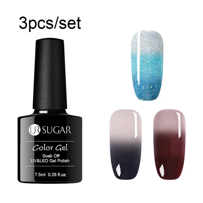 3pcs set1 Ur Sugar, 7,5 мл, перламутровая оболочка, термо меняющий цвет, Гель-лак для ногтей, блеск, температура, впитывается, УФ светодиодный Гель-лак для ногтей - Цвет: 3pcs set1