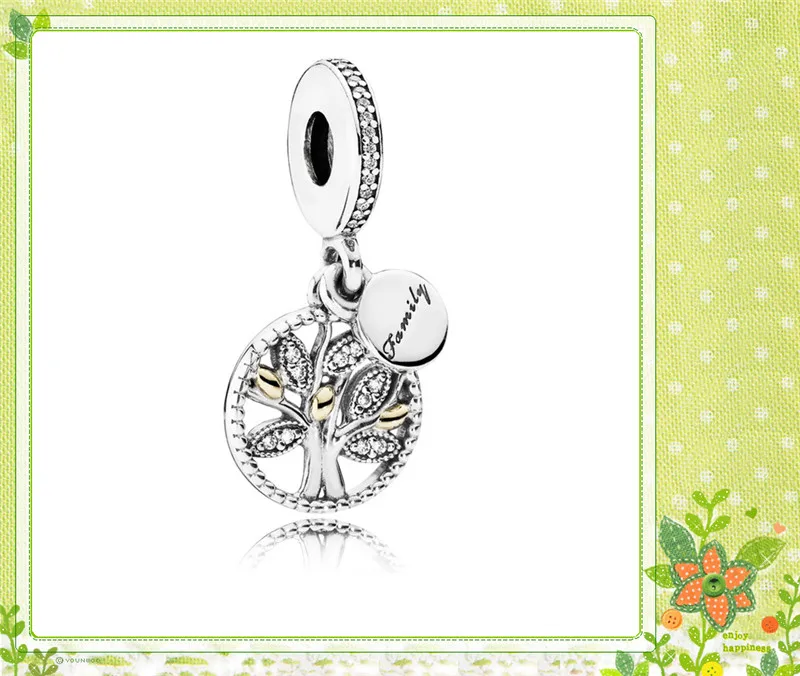Fit Pandora браслет семейное наследие подвеска Особенности камень-инкрустированный оставить DIY 14 K золото и серебро 925 ювелирных изделий FL263K