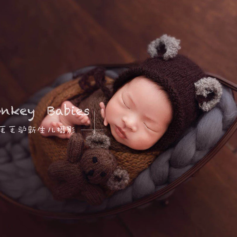 Newborn Puppy Dog Bonnet Handmade Knitted Baby boy Doggy hat Photography props Teddy Bear bonnet | Детская одежда и обувь