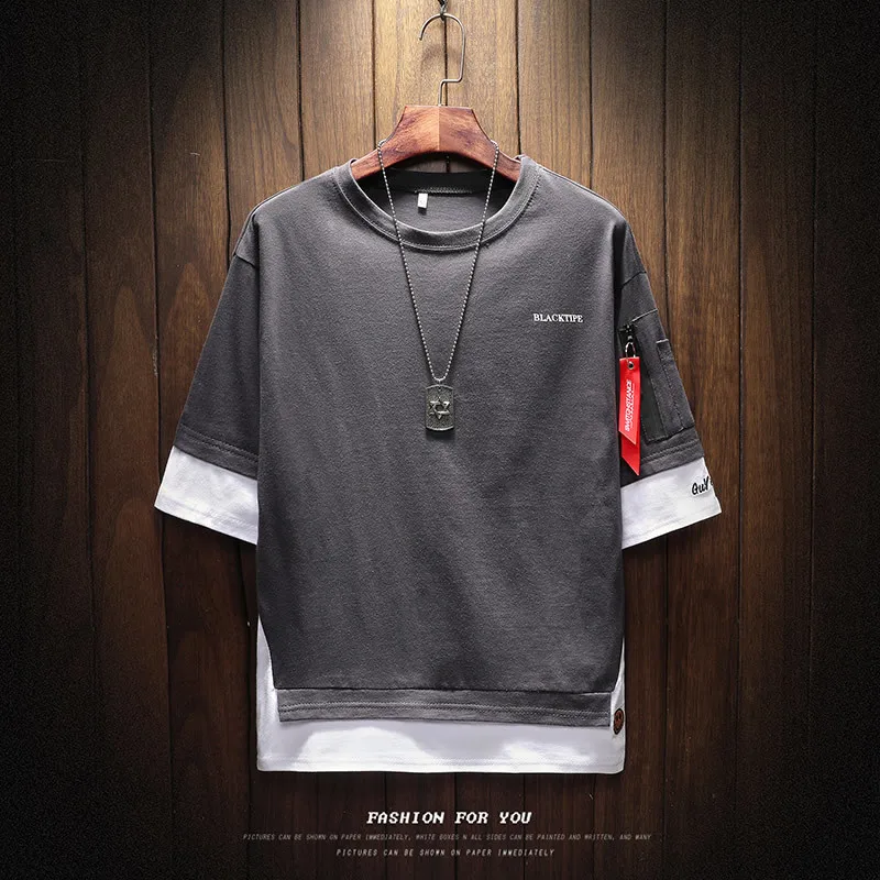 

2020 Summer New Pattern Men T-shirt Fashion Letter Printed Half Sleeve Round Neck Flase Two Piece Slim Casual T-shirt