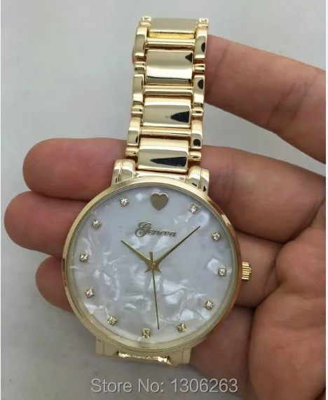 Женские часы Geneva из золотого сплава браслет с сердечком и перламутровым