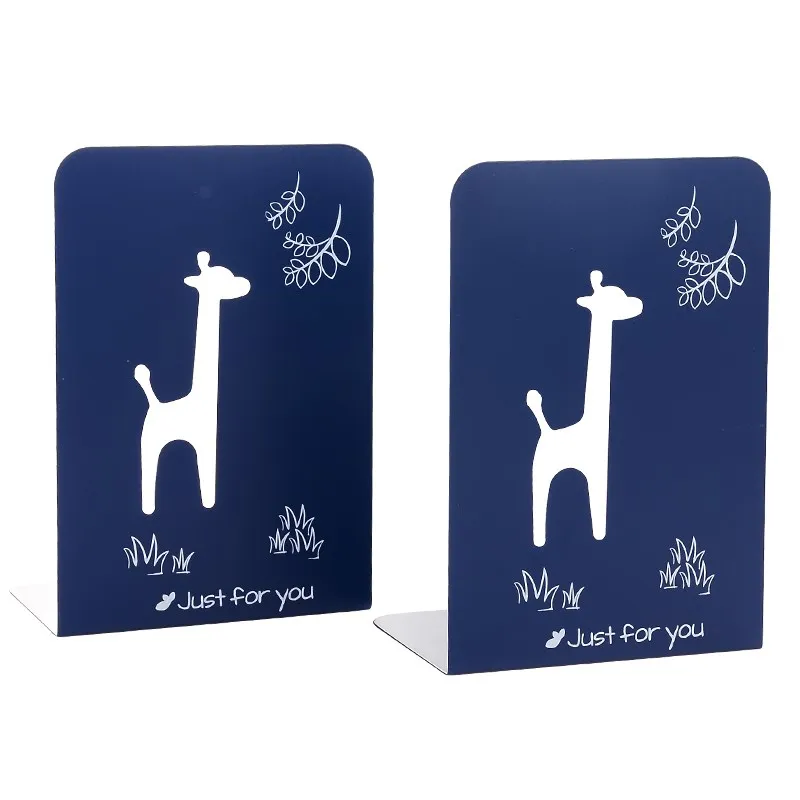 New 2 Pcs/Set Cute Giraffe and Clock Series Bookshelf Large Metal Bookend Book Stand Reading Holder Shelf | Канцтовары для офиса и