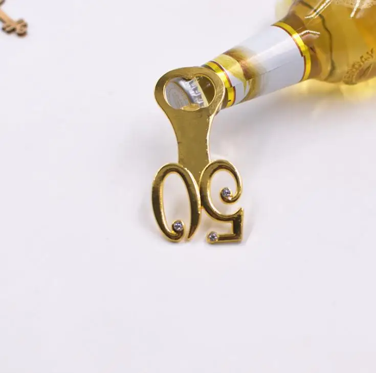FREE SHIPPING(100pcs/lot)+Golden Wedding Souvenirs Digital 50 Bottle Opener 50th Birthday Anniversary Gift For Guest | Дом и сад
