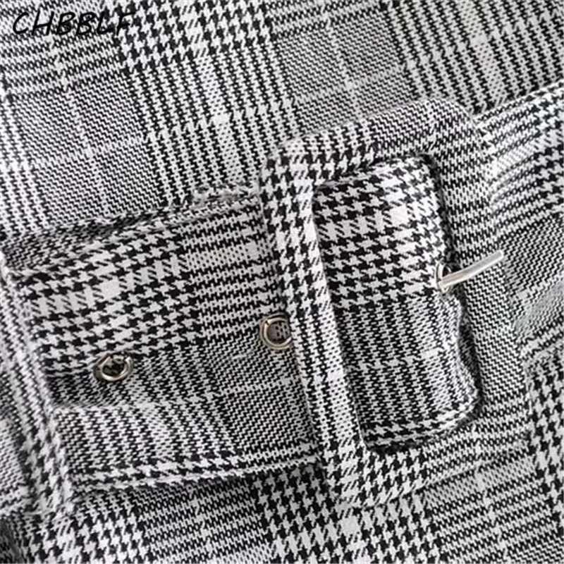 CHBBLF Женская клетчатая блузка с длинным рукавом модные рубашки поясом женские