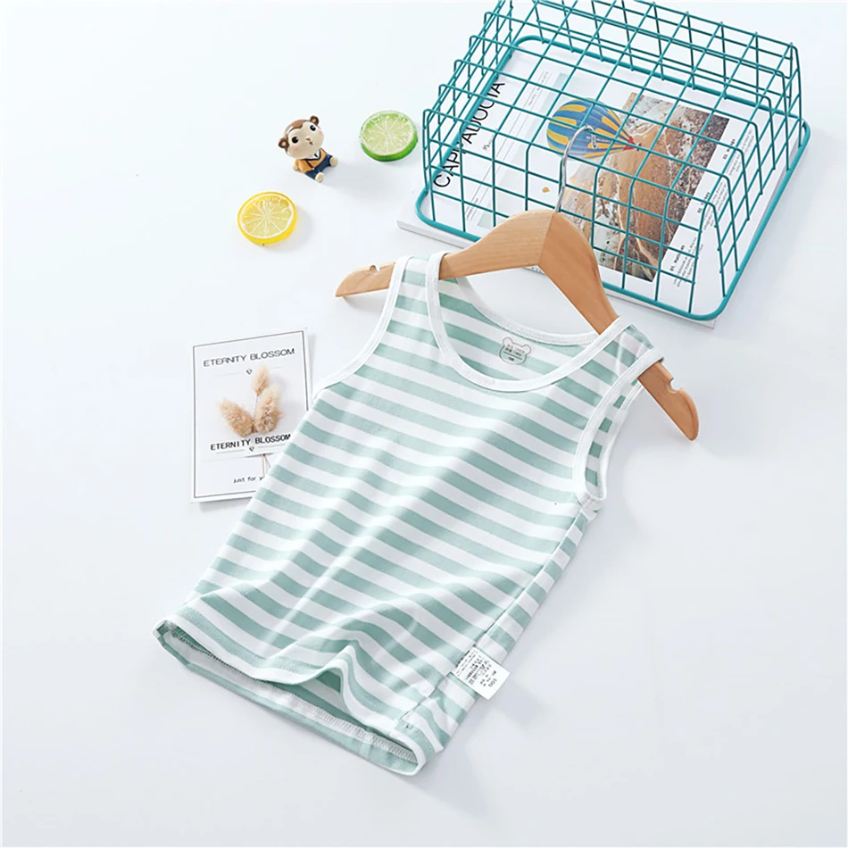 2-8 Years Summer Baby Boys Vests T-shirts Children Thin Vest Top Kids Boy Girl Tops Clothes Cotton Tees Stripe printing Shirts