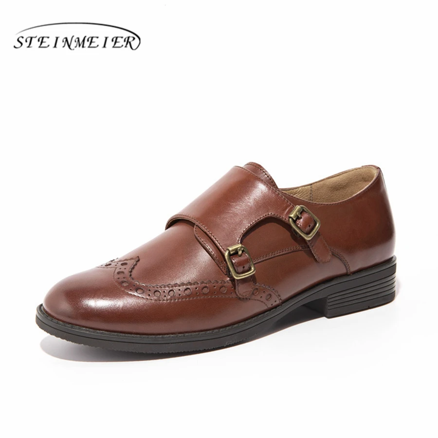 Туфли оксфорды женские из натуральной кожи броги плоская подошва винтажные