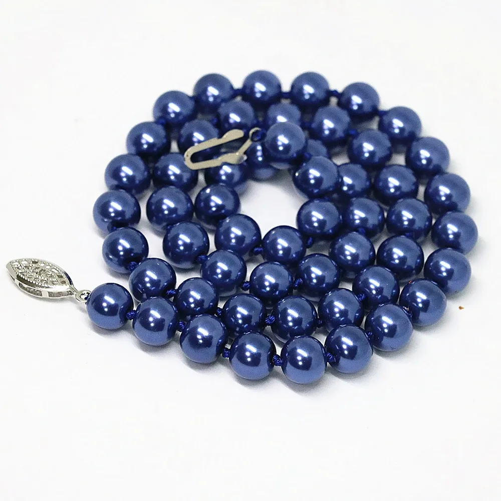 New dark blue south sea shell simulated-pearl fashion round beads 8 10 12 14mm elegant women chain necklace jewelry 18inch B1497 | Украшения