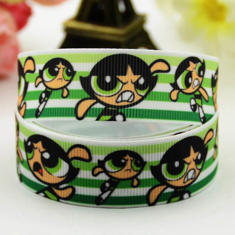 7/"(22 мм) Powerpuff девушки мультфильм печатных корсажная лента вечерние атласные ленты украшения OEM 10 ярдов - Цвет: X 01126