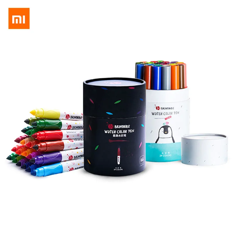 Xiaomi Bravokids 24 цвета моющиеся водные цветные ручки Яркие Цвета Рисование акварельные художественные маркеры школьные принадлежности