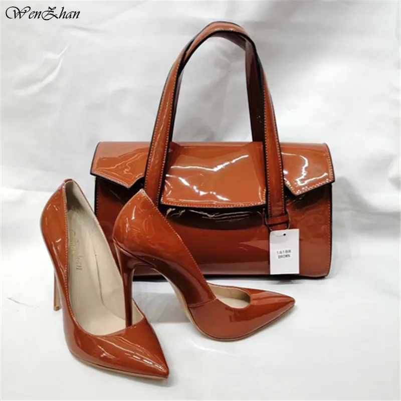 

WENZHAN Top Grade with nice leather Style high heel fashion soft shoes pointed toe Match Fashion Women HandBag Latest A94-23