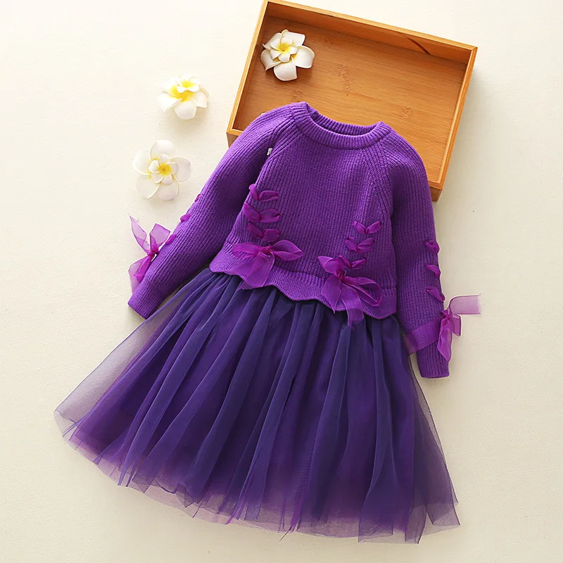 

2019New Warm Girl Dress For Christmas Wedding Party Dresses Winter Kids Girls Clothes Childern Princess Dress Red Purple 2 3-8T