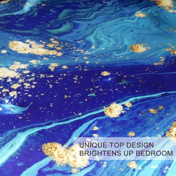 BlessLiving Marble Bedding Set Queen Golden Blue Turquoise Duvet Cover Set Quicksand Bed Cover 3-Piece Vivid Art Bedspreads 2