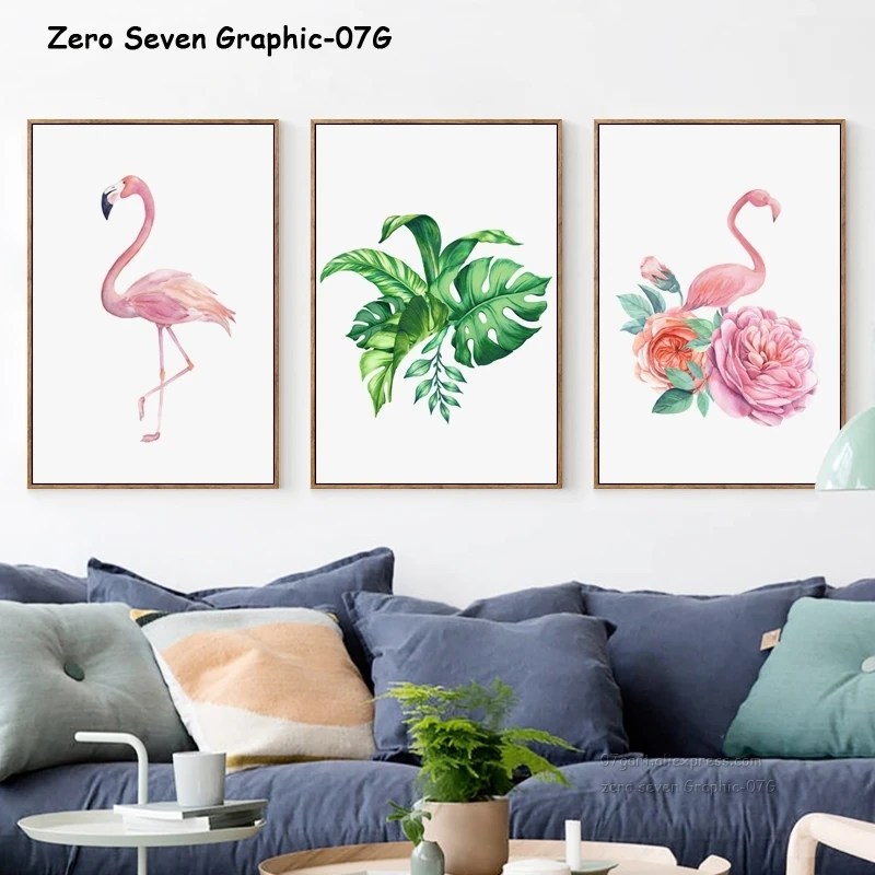 07G акварель растений и фламинго A4 A3 A2 живопись на холсте принт Плакаты фотографии