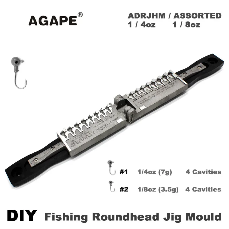 Enlarge AGAPE Fishing Roundhead Jig Mould ADRJHM/ASSORTED COMBO 1/4oz(7g), 1/8oz(3.5g) 8 Cavities